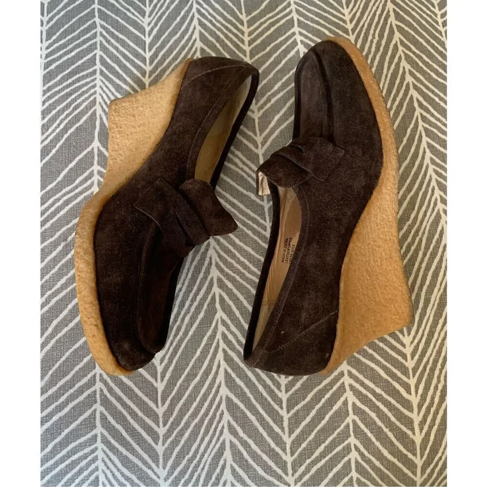 Michael Kors Rory Brown Suede Grass hopper Loafer Wedge Pumps Shoes ss 7.5 WORN